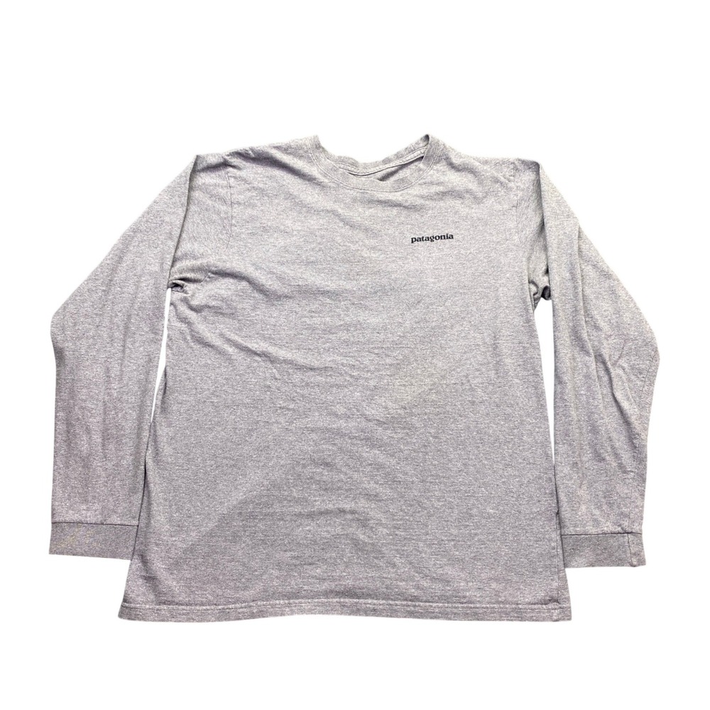 Patagonia Mens Grey P-6 Logo Long Sleeve Graphic T-Shirt Size Medium Preppy